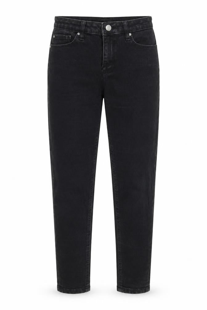 Front view of denim women’s black straight jeans, size UK 10, 28-inch leg
