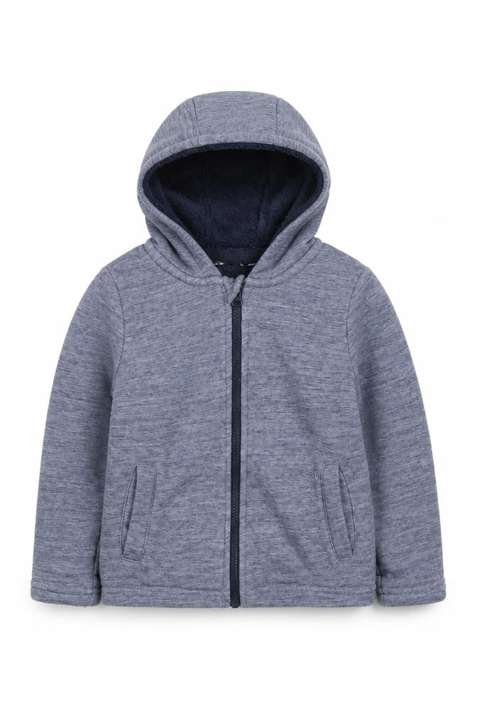 Front view of pepper boys’ blue jacket, size 6-7, years