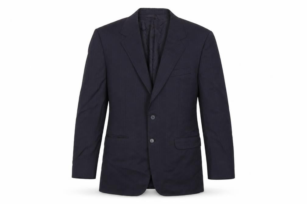 Front view of Marks & Spencer men’s blue striped jacket suit jacket, size 40