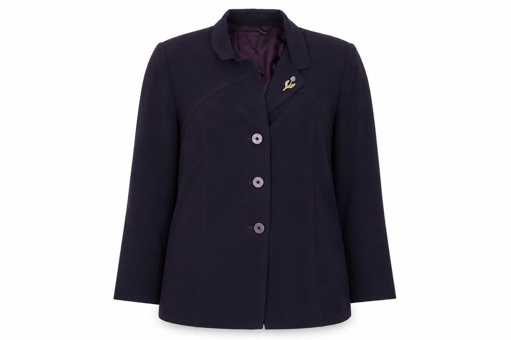 Front view of Personal Choice women’s purple jacket, size UK 16
