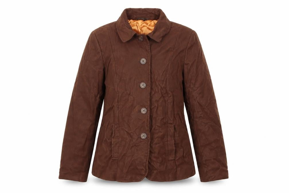 Front view of Per Una women’s brown jacket coat, size UK 14