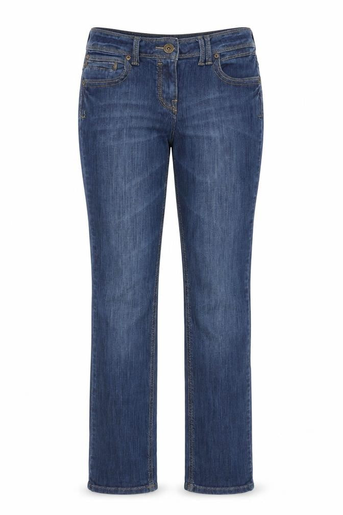 Front view of women’s blue skinny jeans, size UK 12, 31-inch leg