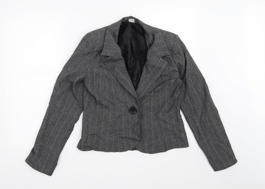 Preworn Womens Grey Striped  Jacket Blazer Size 10