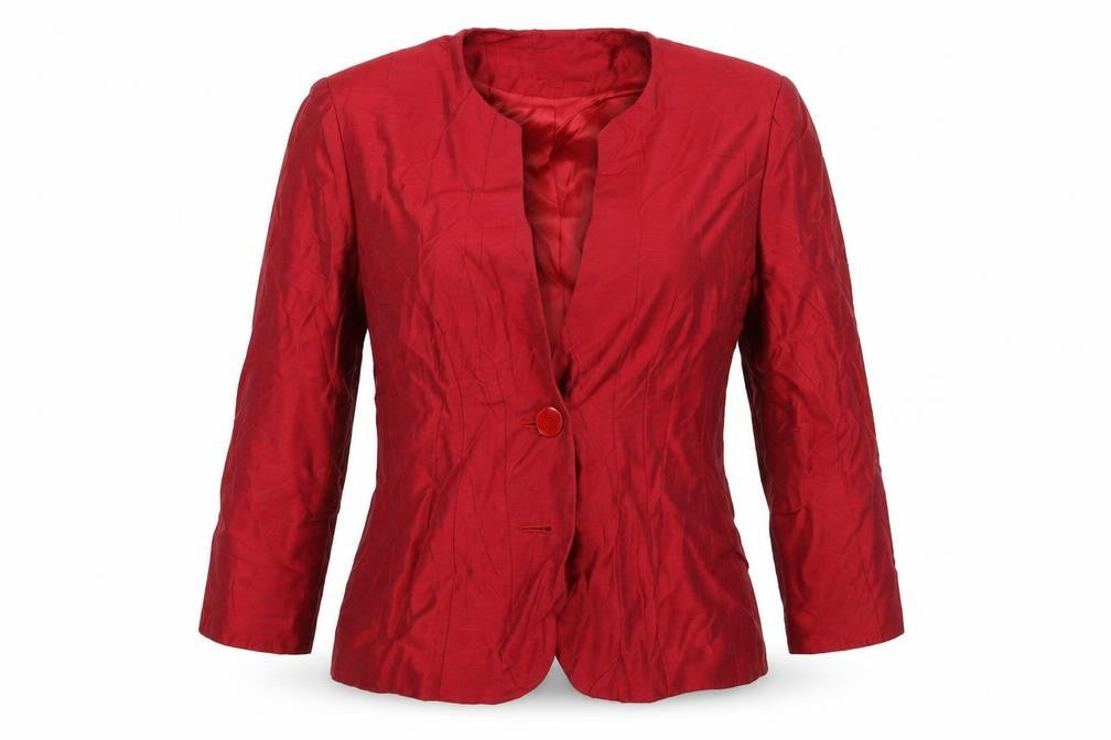 Front view of Country Casuals women’s red jacket blazer, size UK 10