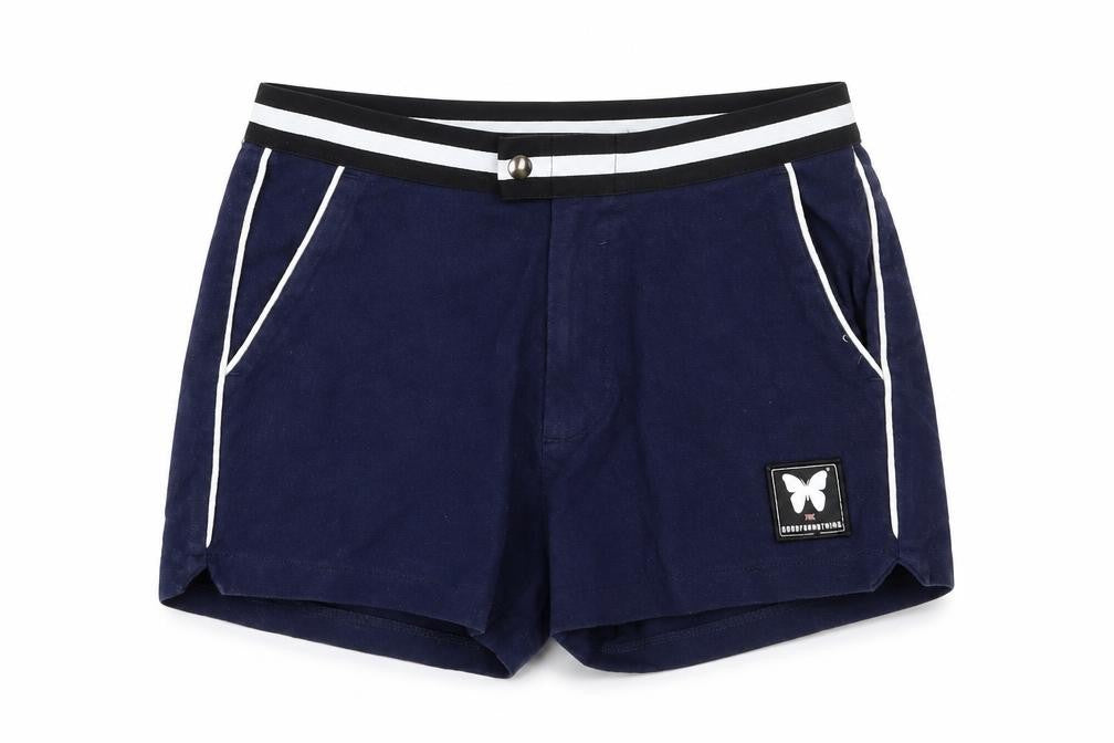 Front view of Good For Nothing women’s blue sweat shorts, size S