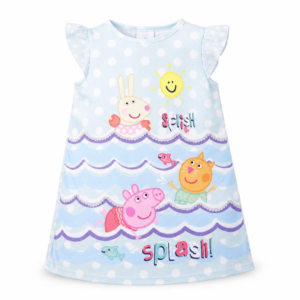 Front view of Pepper pig girls’ blue a-line, size 12, months