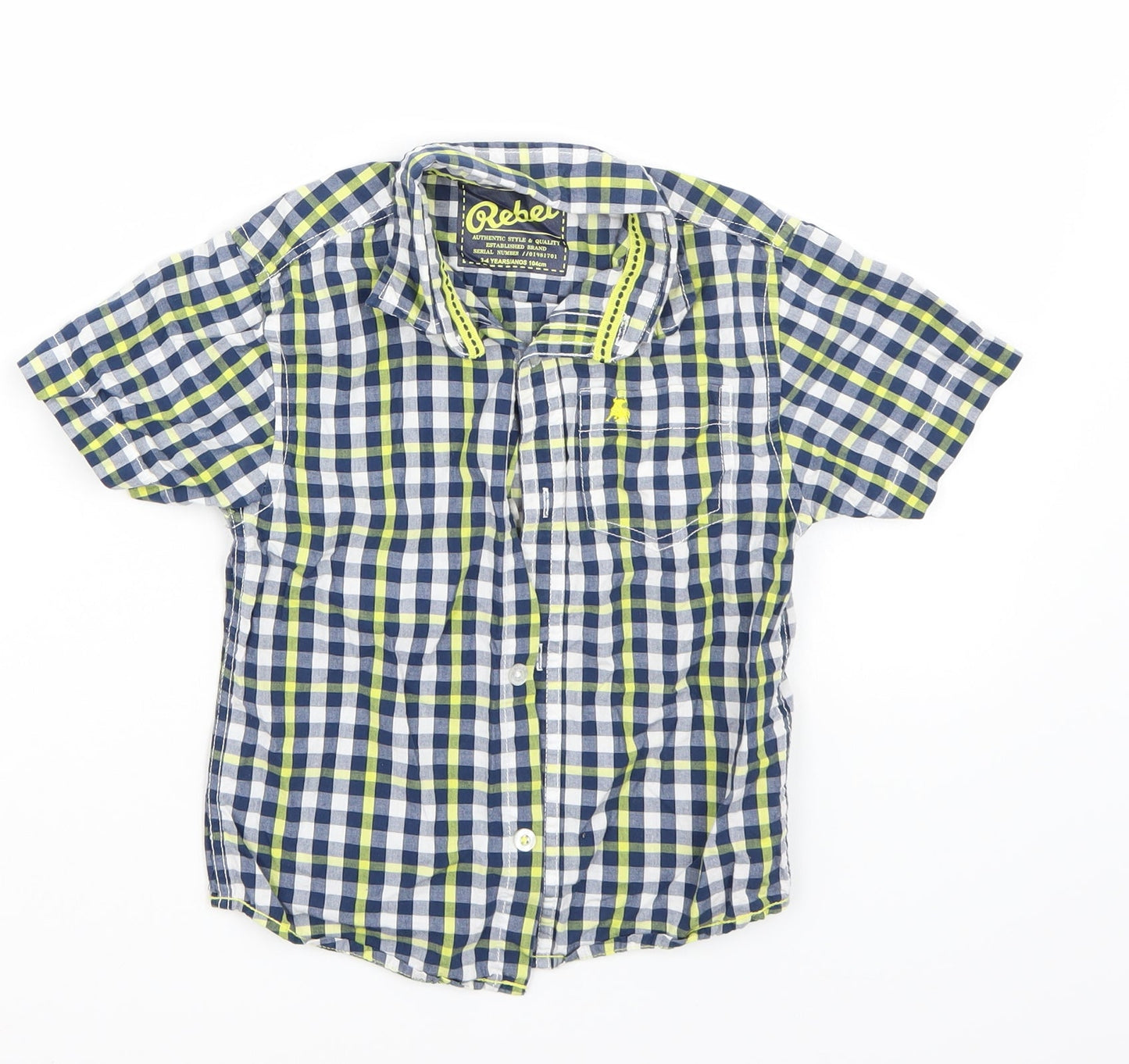 Rebel Boys Blue Check  Basic Button-Up Size 3-4 Years