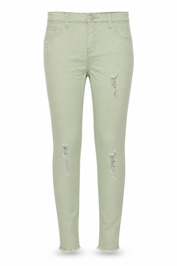 Front view of Primark girls’ green skinny jeans, size 11-12, years