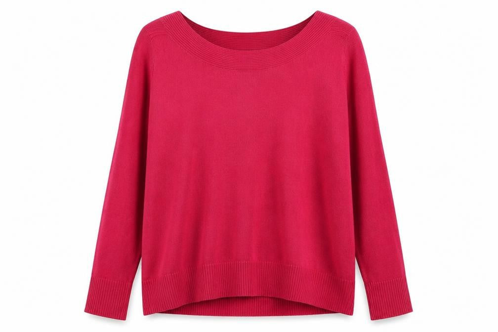 Front view of Bonmarché women’s pink jumper, size UK 22