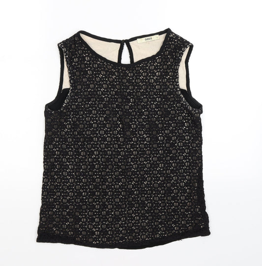 Oasis Womens Black Floral  Basic T-Shirt Size S