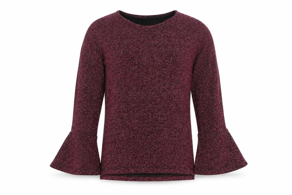 Front view of nuytmeg girls’ pink knit jumper, size 6-7, years - flute sleeve