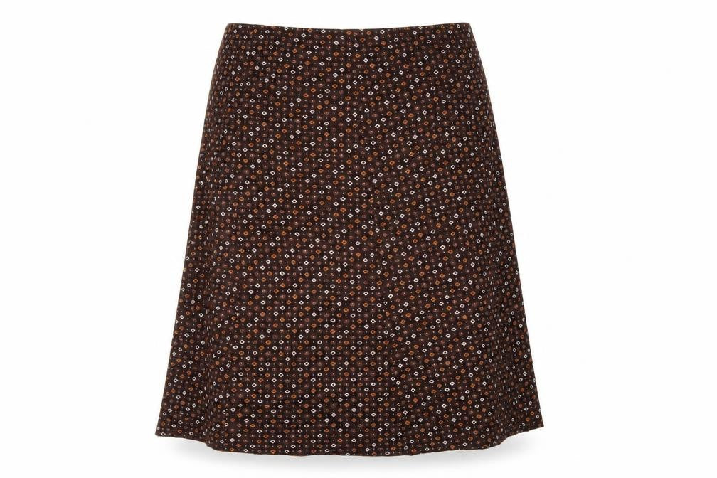 Front view of Preworn women’s brown geometric a-line skirt