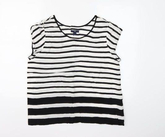 gapwhi Womens White Striped Chiffon Basic T-Shirt Size L