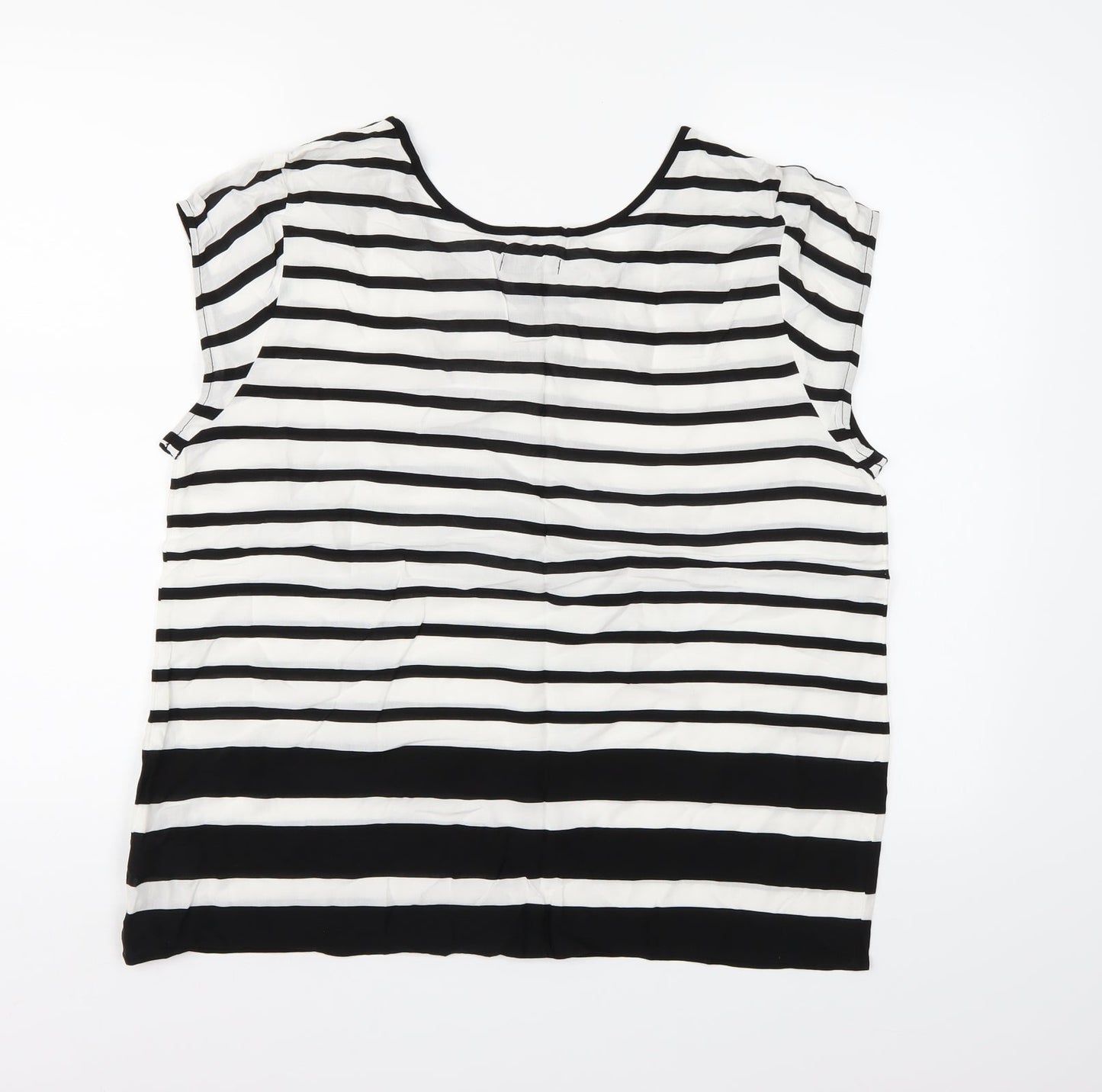 gapwhi Womens White Striped Chiffon Basic T-Shirt Size L