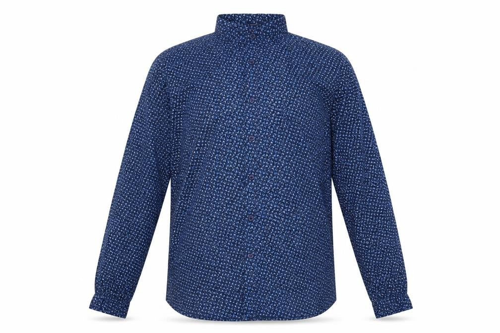 Front view of John Miller men’s blue floral button-up, size S