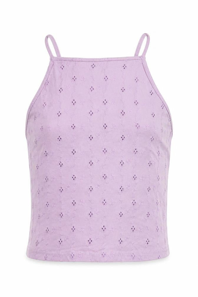 Front view of New Look girls’ purple cropped tank, size 14-15, years