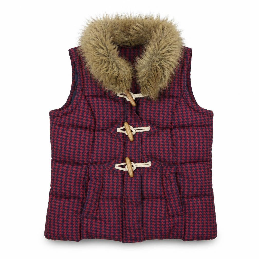 Front view of George women’s multicoloured houndstooth gilet coat, size UK 8
