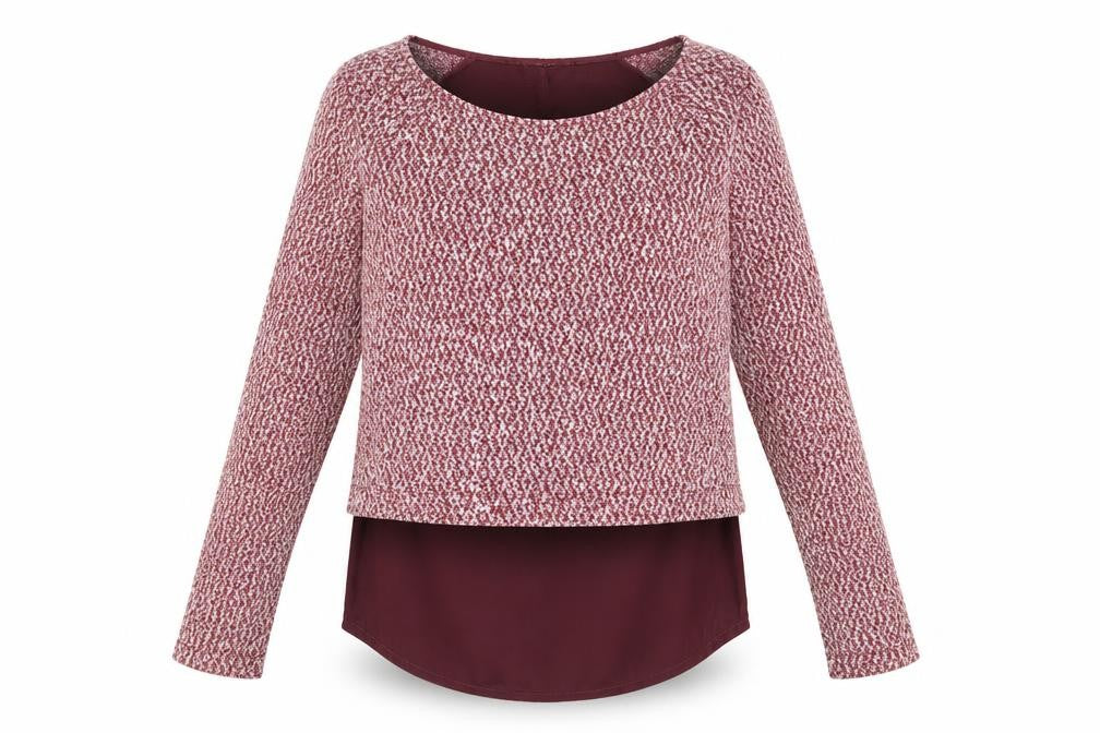 Front view of Next women’s purple houndstooth jumper, size UK 12