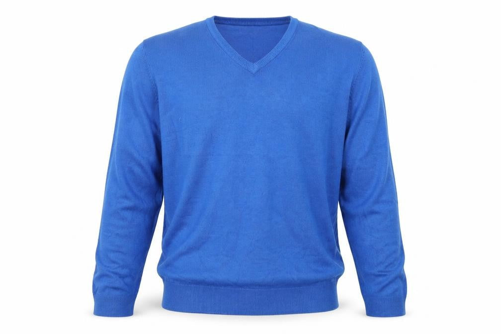 Front view of Marks & Spencer men’s blue henley sweatshirt, size S