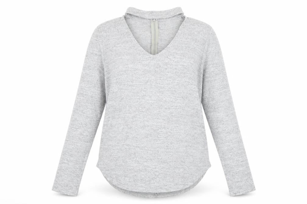 Front view of Quiz women’s grey jumper, size UK 12