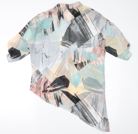 V by Very Womens Blue Geometric  Basic Button-Up Size 8  - See Through