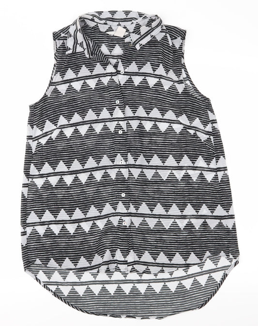 H&M Womens Black Geometric  Basic Blouse Size 36  - See Through