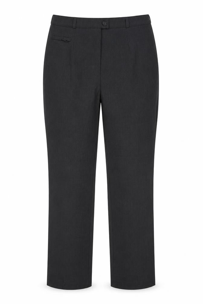 Front view of Marks & Spencer women’s grey trousers, size UK 14, 26-inch leg