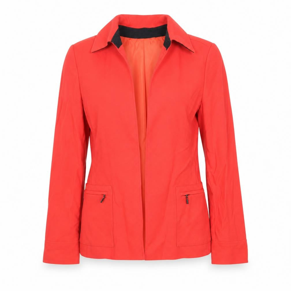 Front view of Tahari women’s red jacket blazer, size UK 6