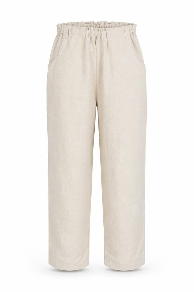 Front view of Classics and fringe women’s beige trousers, size XL, 31-inch leg