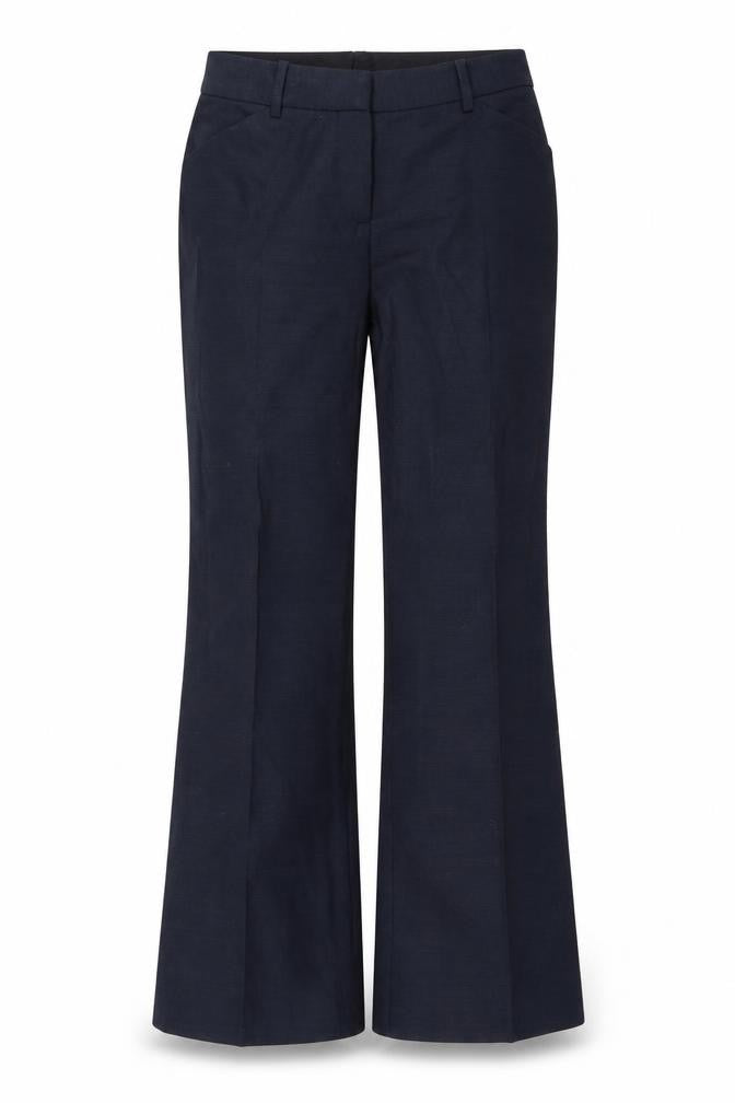 Front view of Preworn women’s blue trousers, size UK 8, 27-inch leg