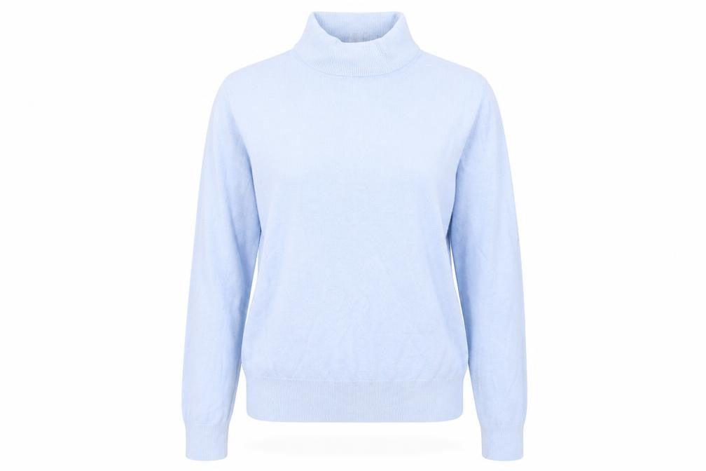 Front view of Marks & Spencer women’s blue knit jumper, size UK 14