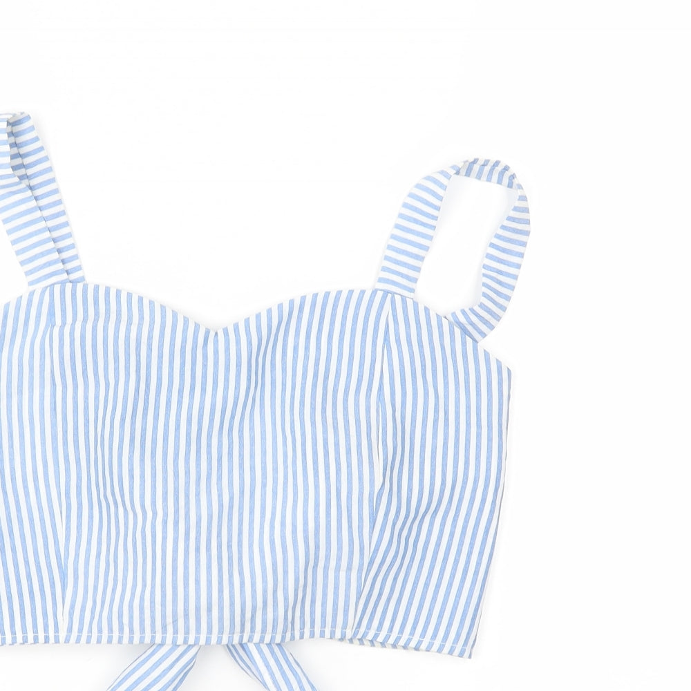Preworn Womens Blue Striped  Basic Blouse Size M