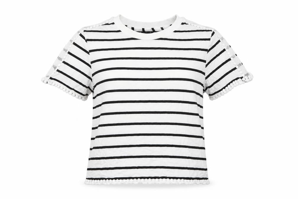 Front view of Topshop women’s white striped basic t-shirt, size UK 6