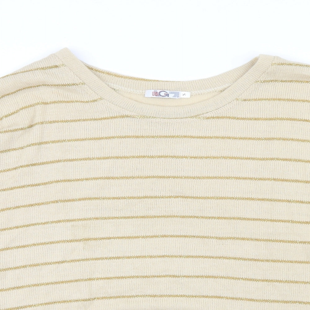 WalG Womens Gold Striped Knit Pullover Jumper Size S