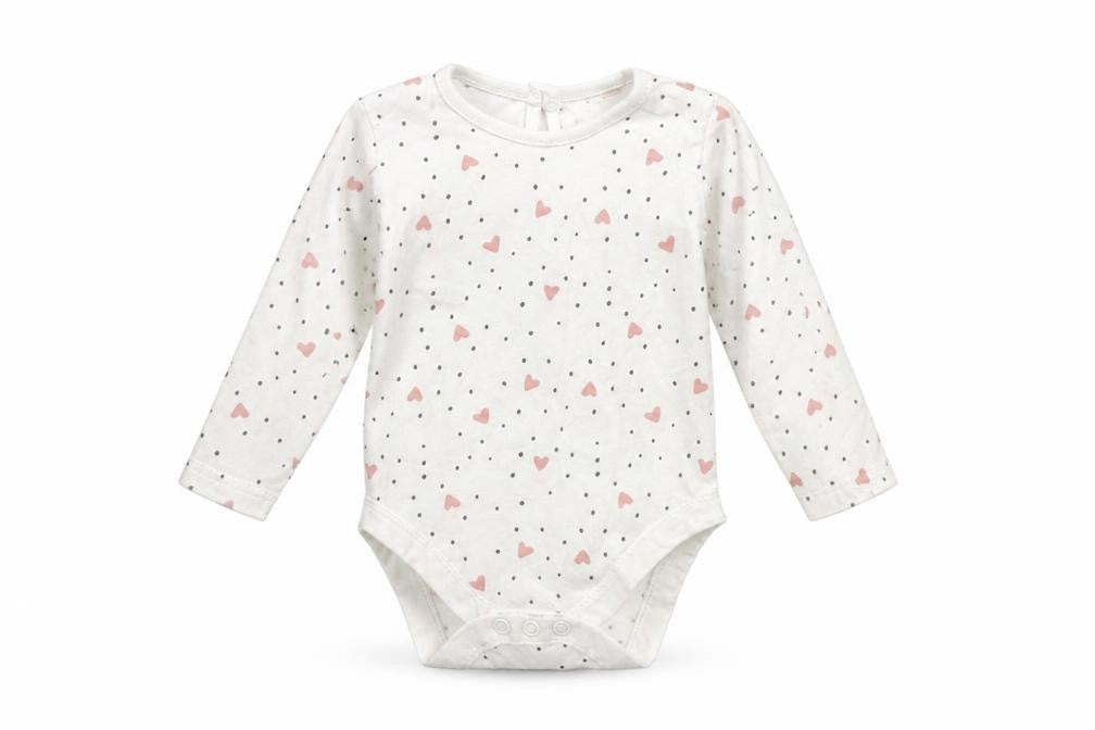 Front view of George girls’ white geometric babygrow one-piece, size 3-6, months - hearts