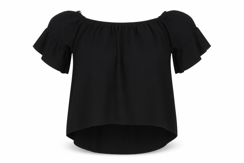Front view of Quiz women’s black tunic blouse, size UK 12