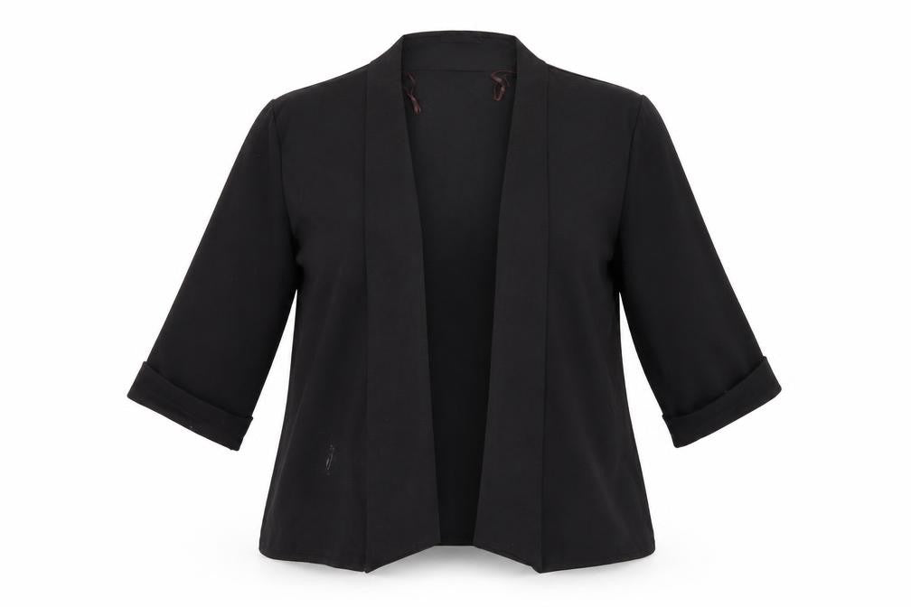 Front view of CMD women’s black jacket, size UK 18
