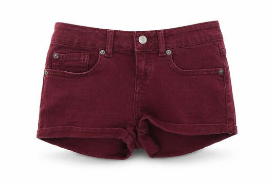 Front view of Topshop women’s purple cut-off shorts, size UK 26, in