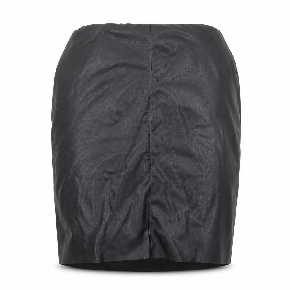 Front view of Boohoo women’s black a-line skirt, size UK 8