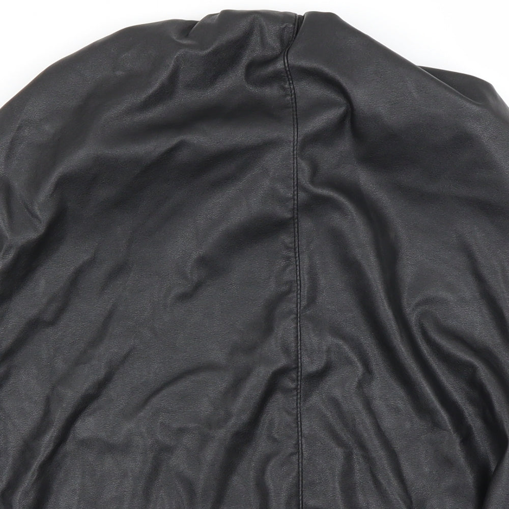 Close-up detail of Boohoo women’s black a-line skirt, size UK 8