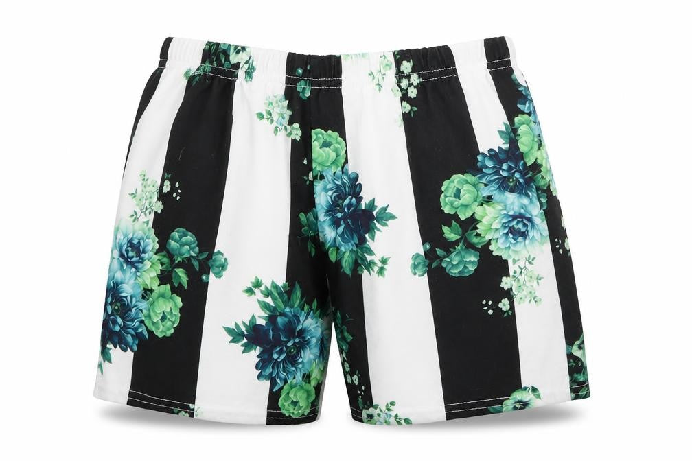 Front view of PRETTYLITTLETHING women’s white striped cut-off shorts, size UK 8