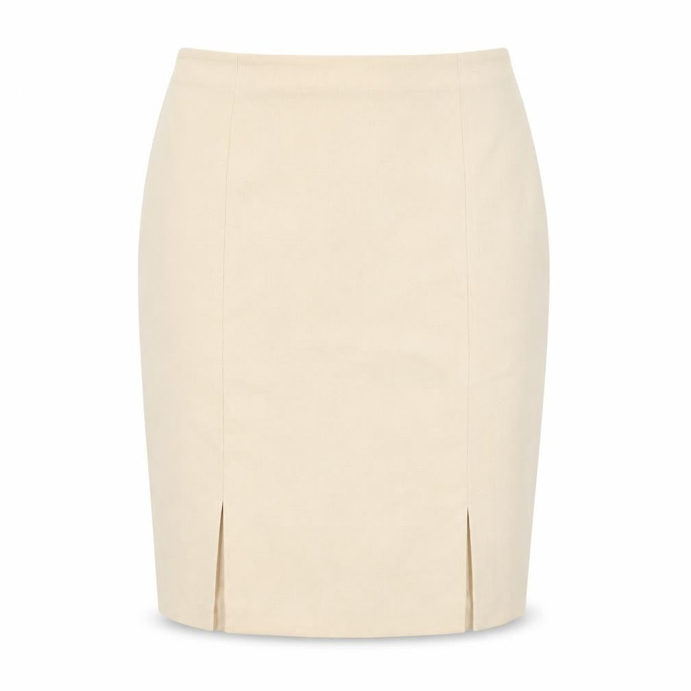 Front view of Preworn women’s yellow a-line skirt, size UK 32, in