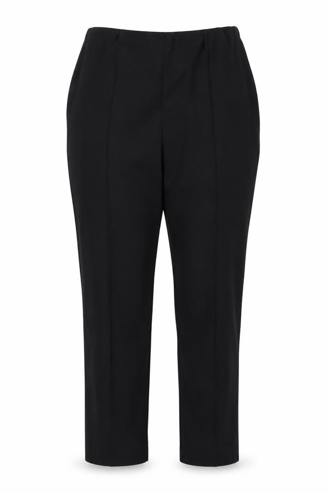 Front view of Bonmarché women’s black trousers, size UK 18, 21-inch leg