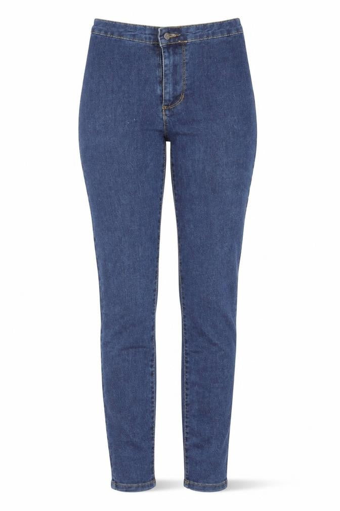 Front view of Primark women’s blue denim skinny jeans, size UK 8, 28-inch leg