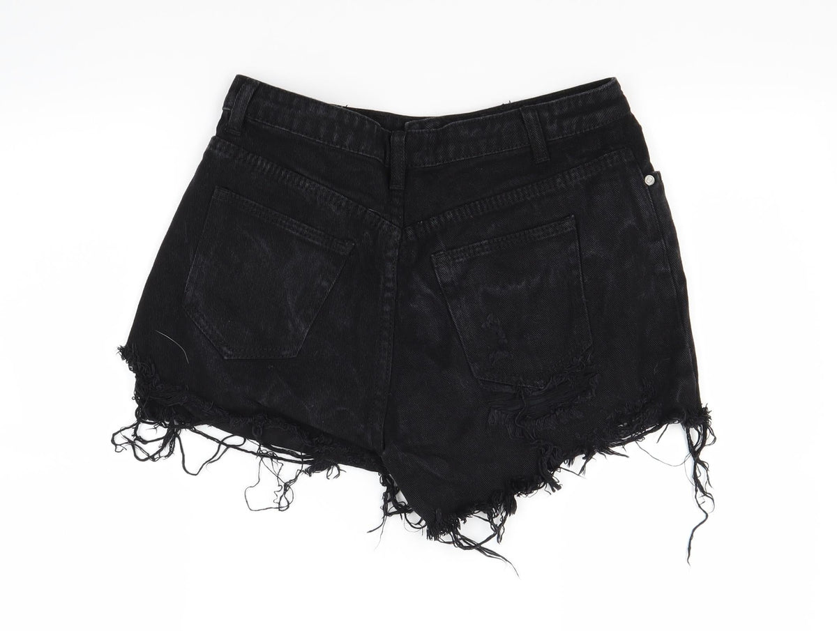 Missguided Womens Black  Denim Cut-Off Shorts Size 8