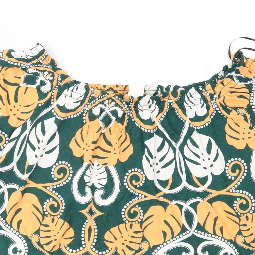 H&M Womens Green Floral Jersey Basic Blouse Size S