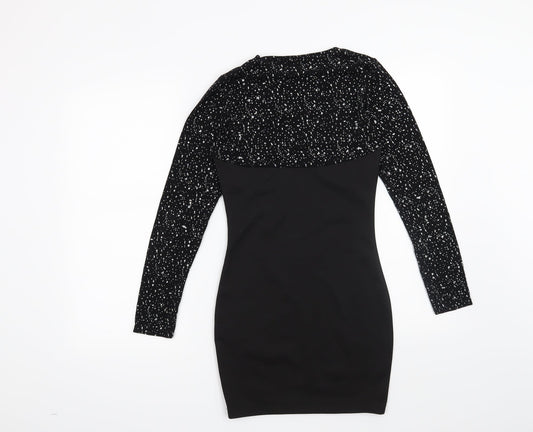 Preworn Womens Black Geometric  Bodycon  Size 8