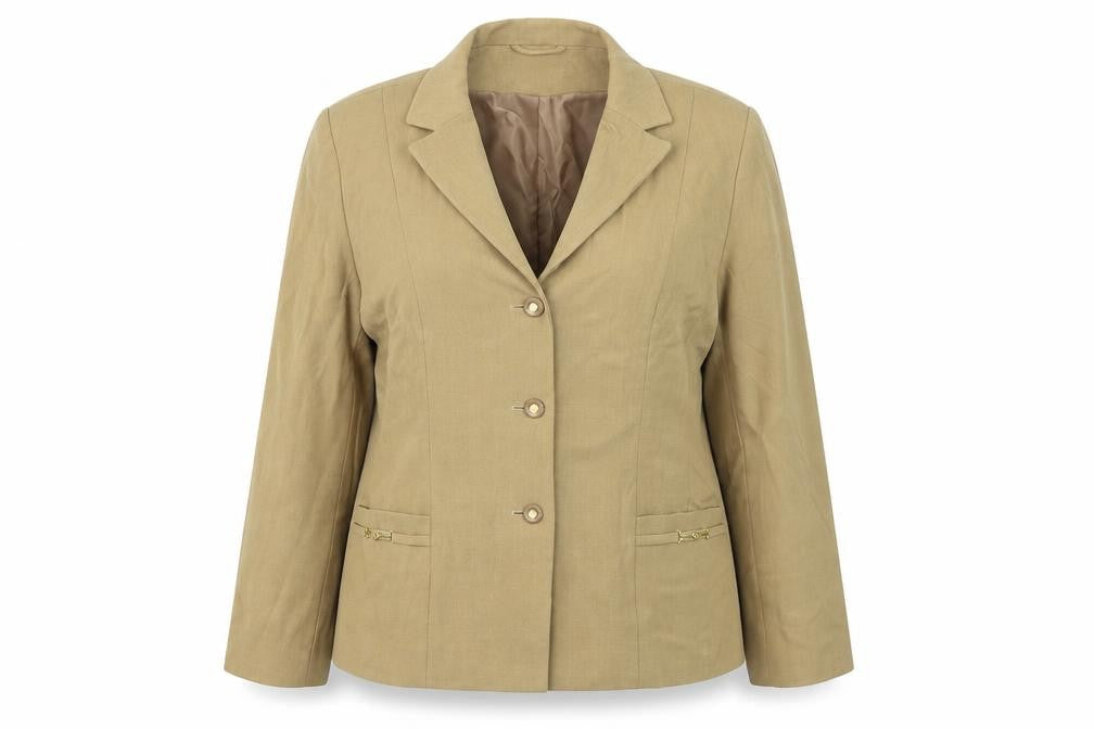 Front view of Daxon women’s beige jacket suit jacket, size UK 14