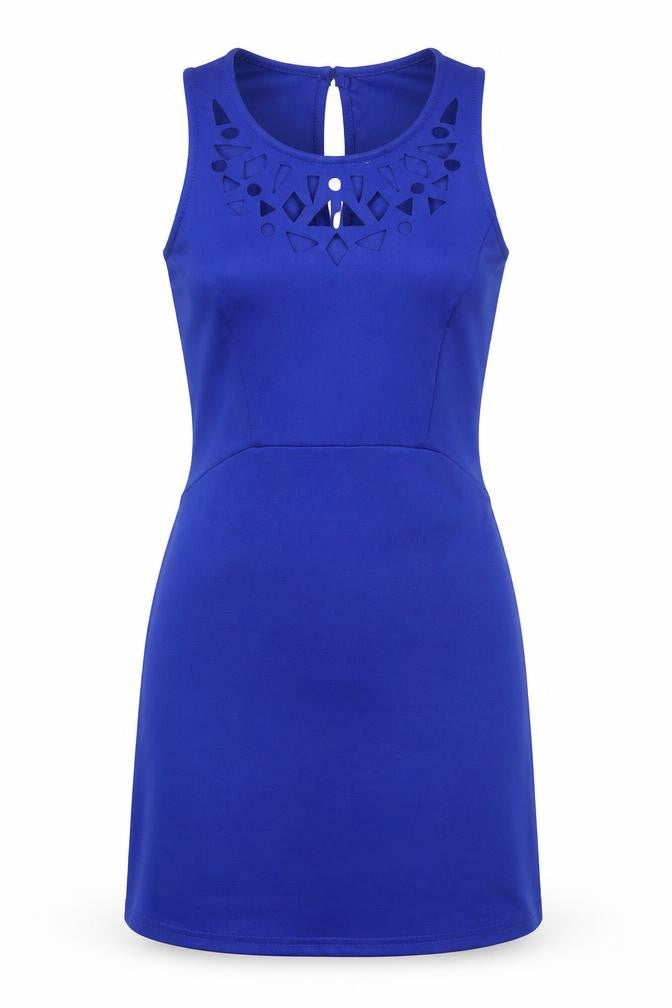 Front view of Atmosphere women’s blue mini, size UK 10, - cut out