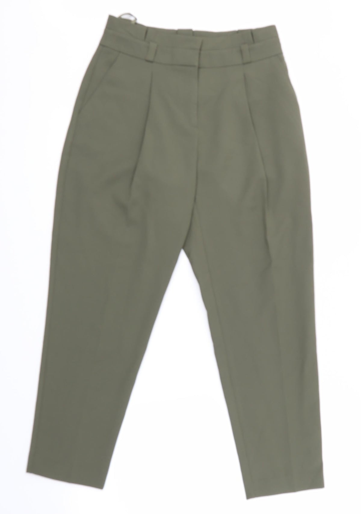 Front view of NewLook women’s green houndstooth trousers, size UK 8